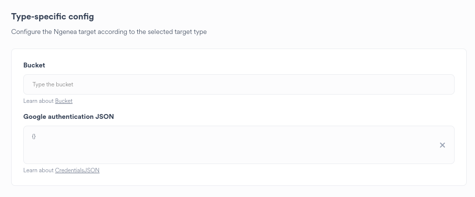 Ngenea Target Wizard Google Cloud Storage Target Type