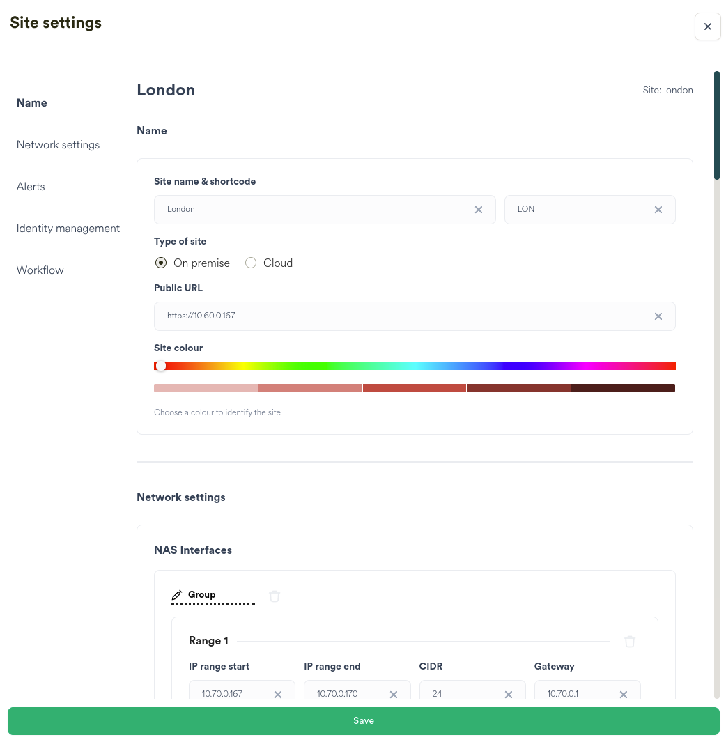 Site Settings Dialog