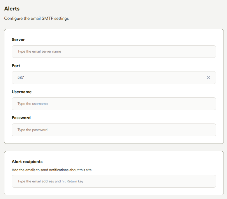 Add Site Wizard Site Email Settings
