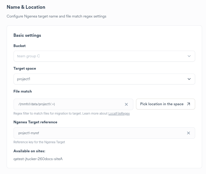 |brand_backend_name| Bucket wizard name and location settings
