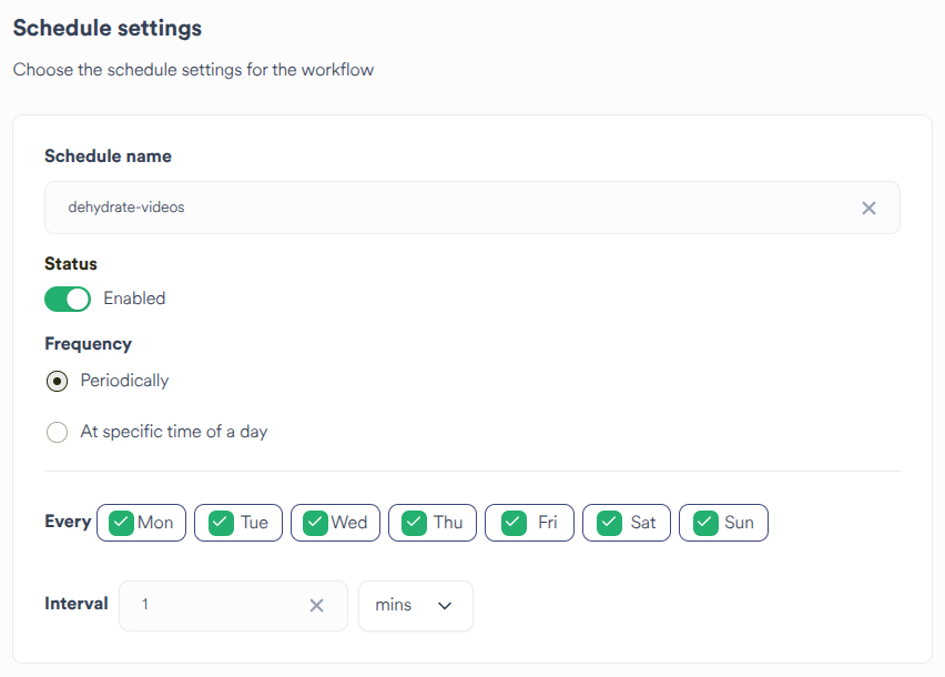 Scheduling settings
