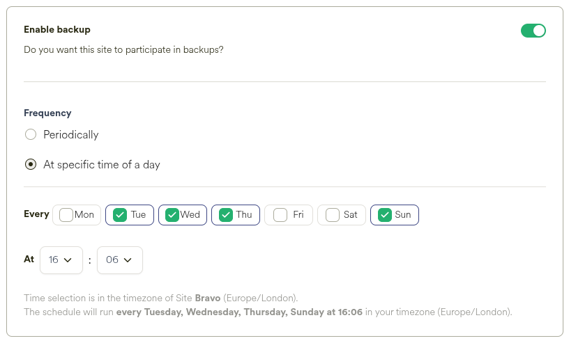 Enable Site Backups