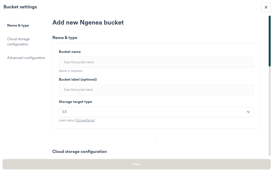 Space Wizard add new Bucket