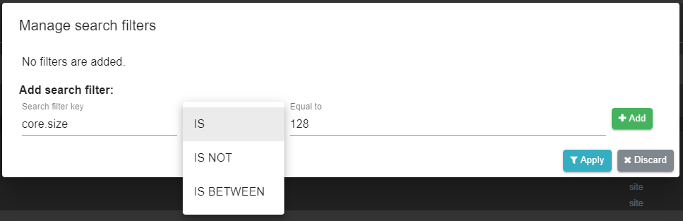 apply filters dialog equals