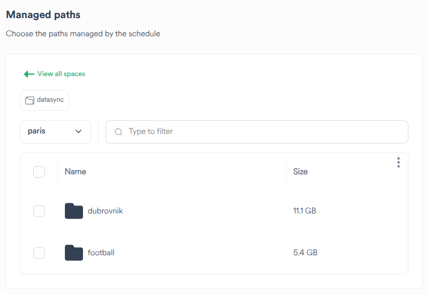 Browse a space for paths to manage