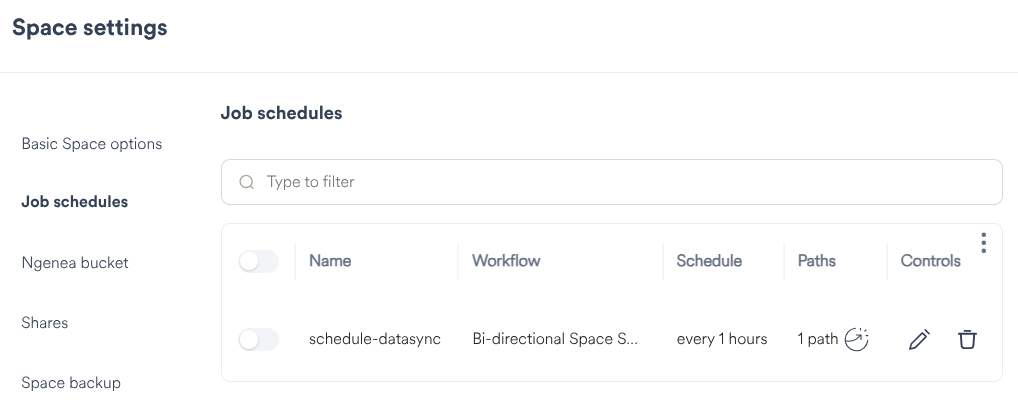 Clicking the Settings button on the Space card raises the Settings dialog for the Space.